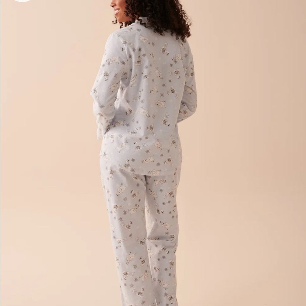 NWT La Vie en Rose Women's Pajama Set in Light Blue Animal Flannel size M - Picture 2 of 16